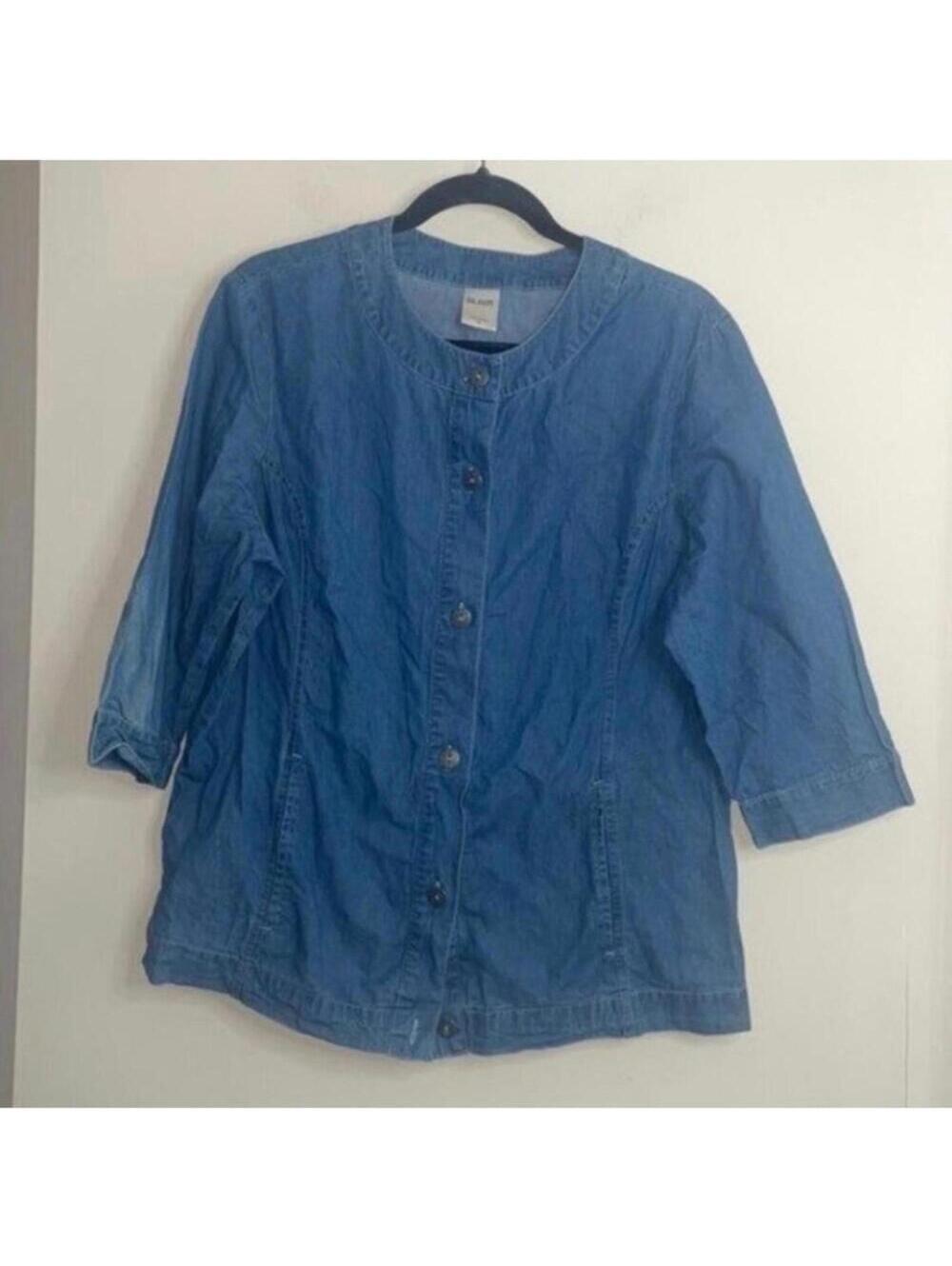 Blair 100% cotton denim chambray button up top blouse